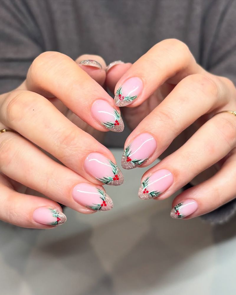 french tips christmas nails, simple christmas nail art
