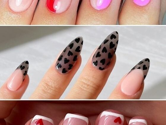 cute valentine's day nails, red valentine's day nails, pink valentine's day nails, classy nails, heart nail art ideas
