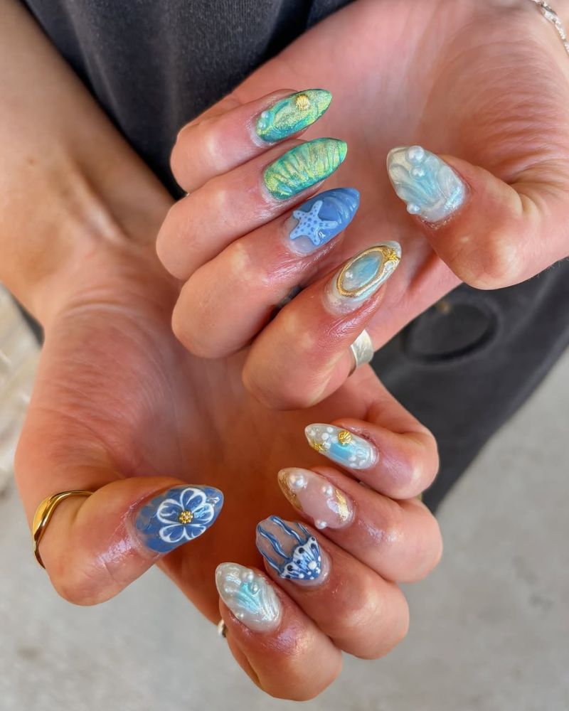ocean nails, beach nails, 3d nail art