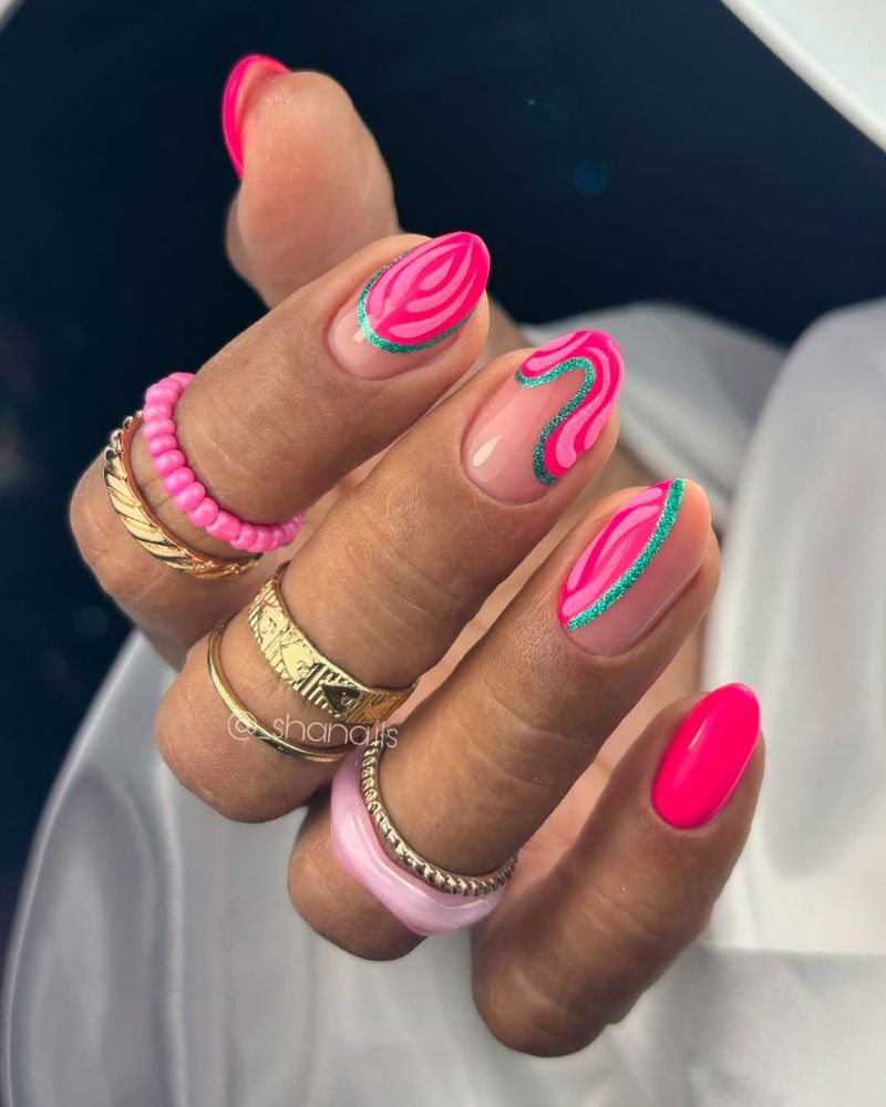 pink summer nails, neon pink nails