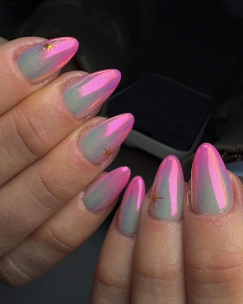 pink ombre summer nails, pink chrome nails