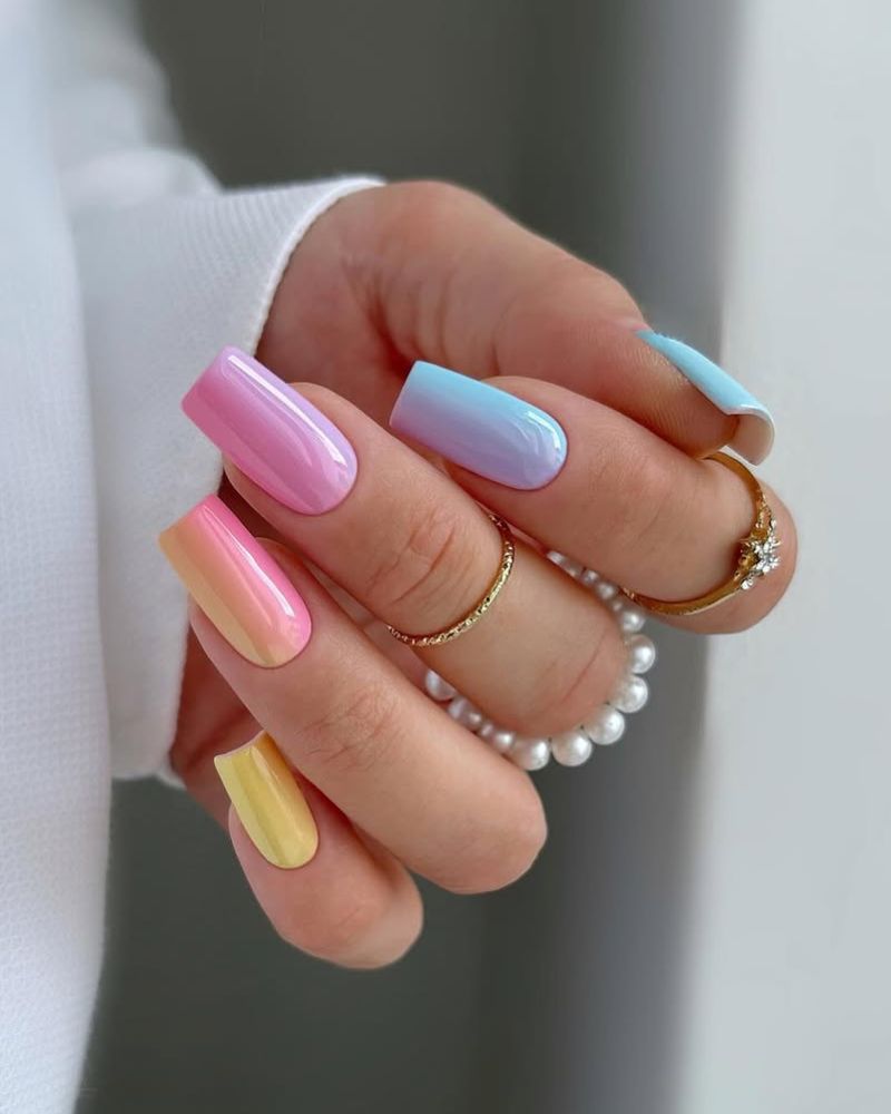 rainbow nails, ombre summer nails, colorful nails