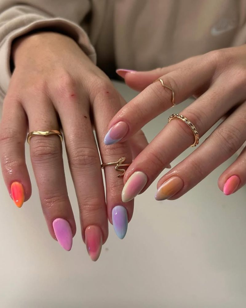 colorful aura nails, aura nail art