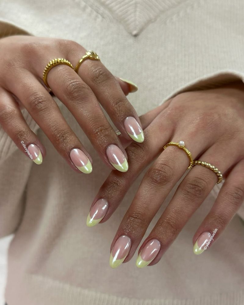 lime green nails, lime yellow french