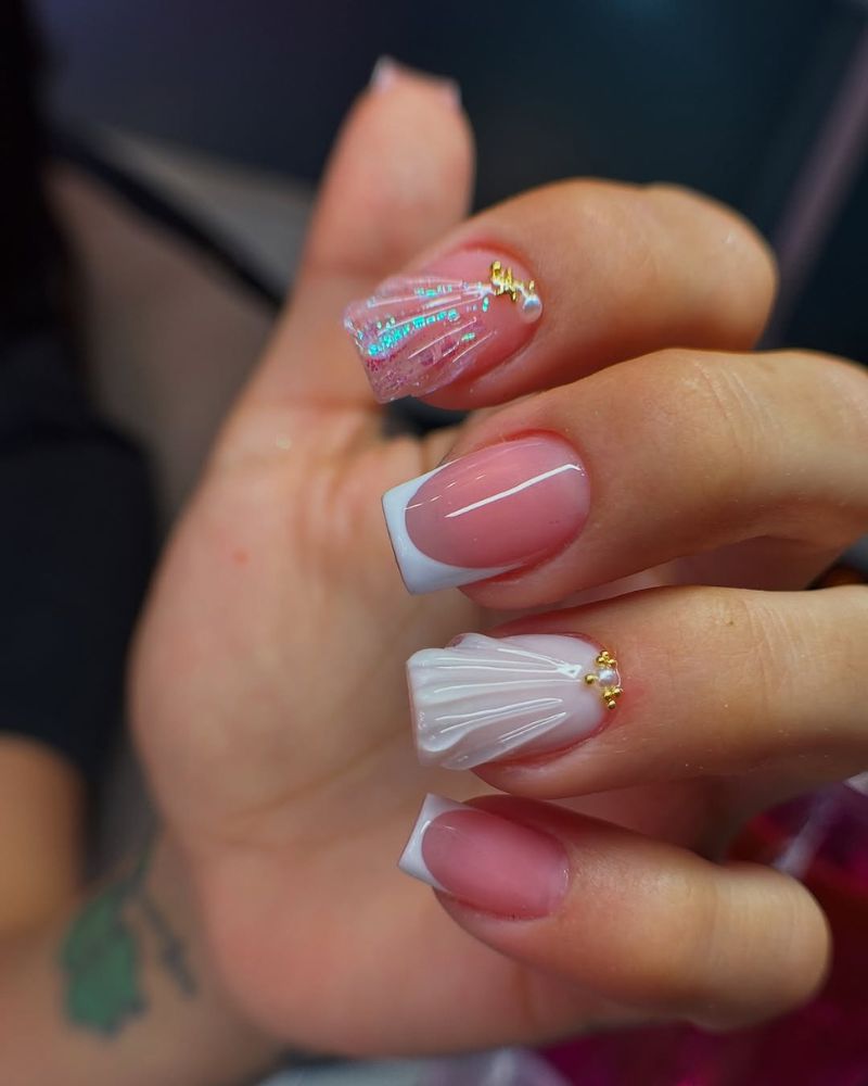 vacation nails, 3d shell nail art