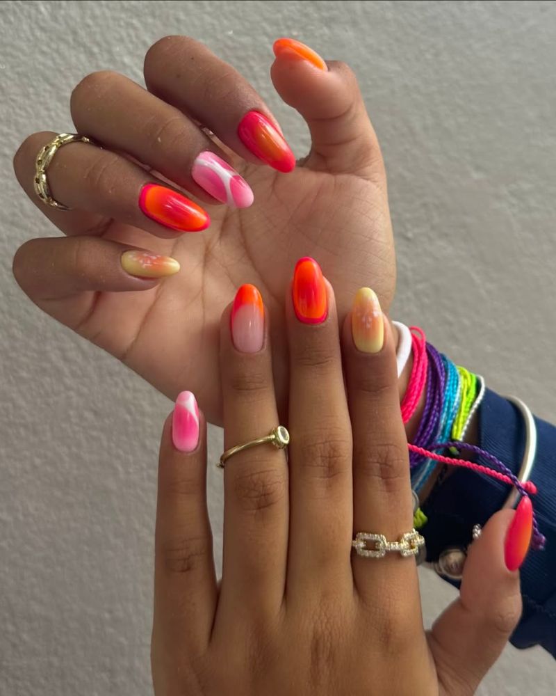 orange nail art, hot orange nails