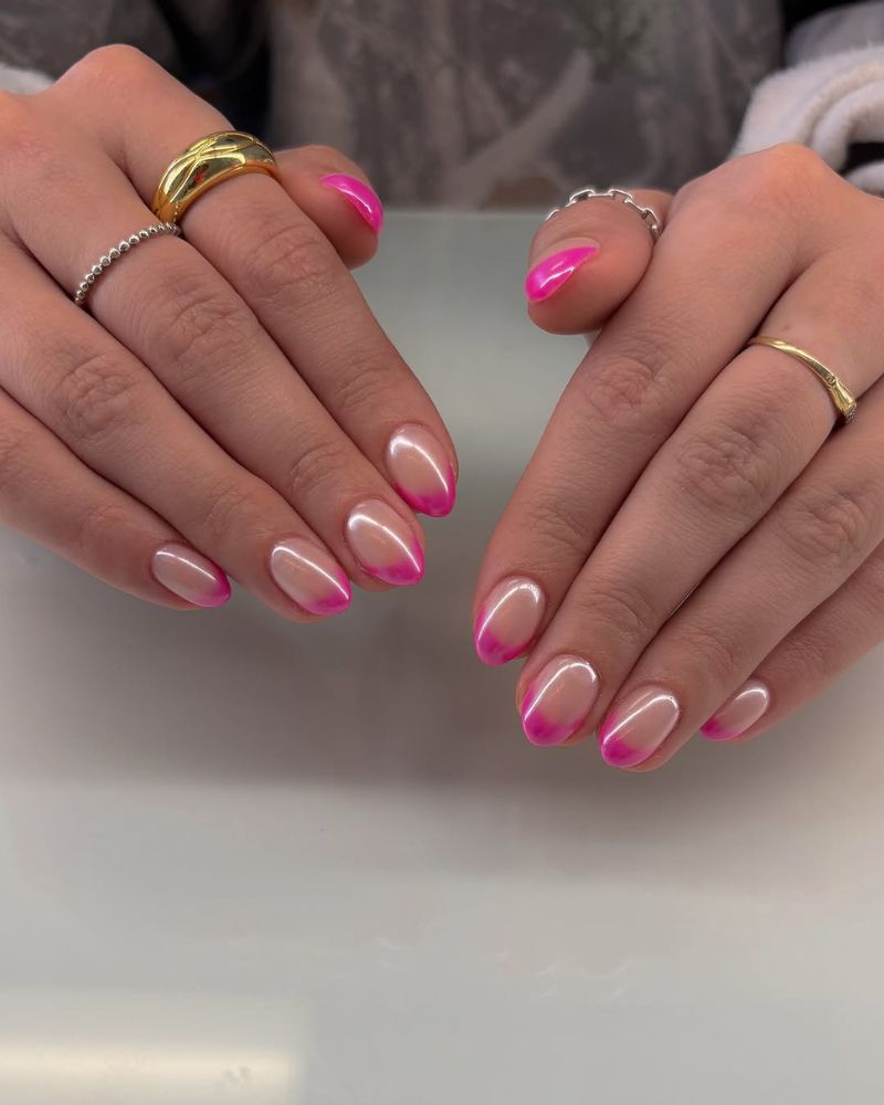 pink french nails, chrome nails