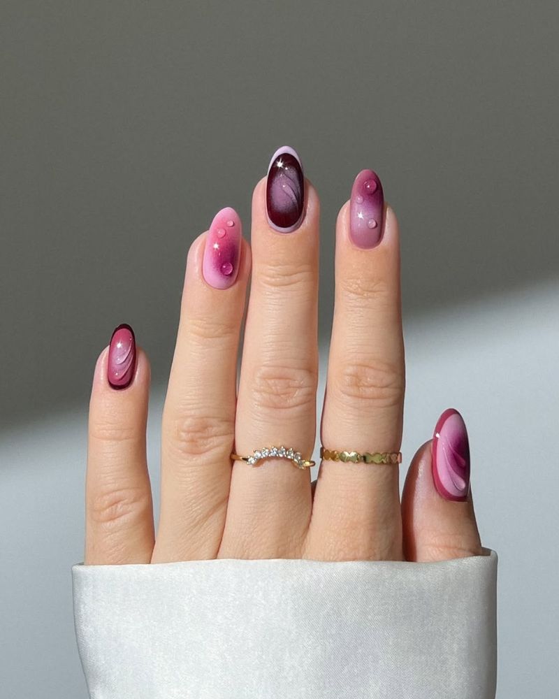 plum nails, aura nail design