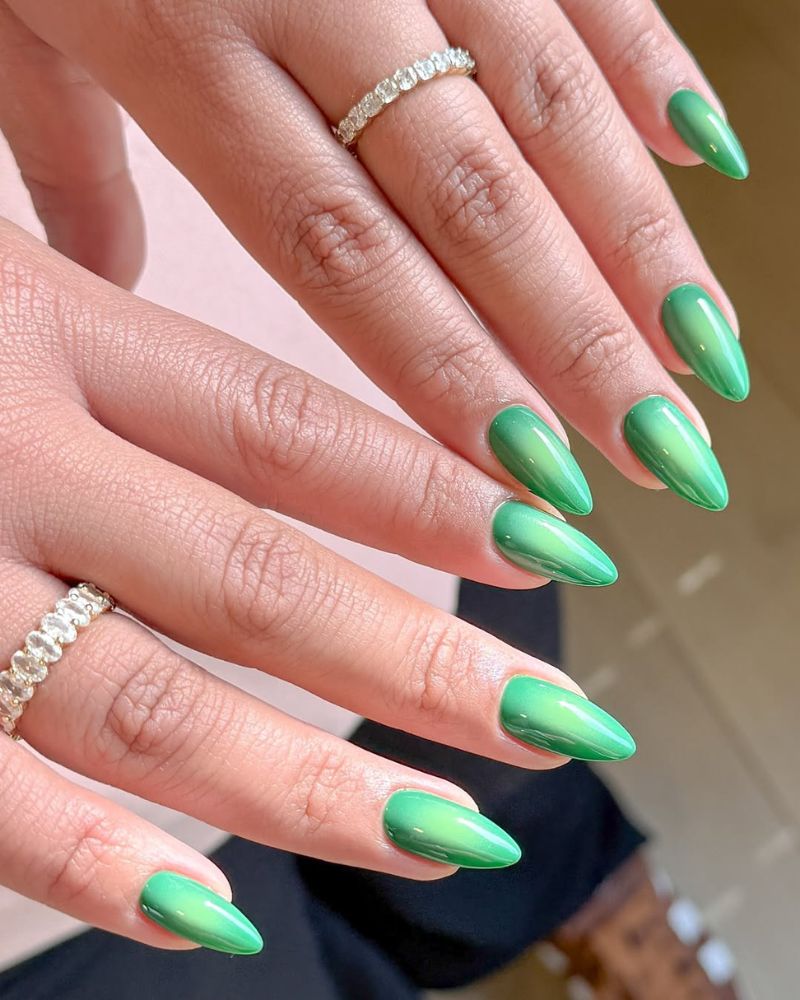 green aura nails, long almond nails, summer nails inspiration