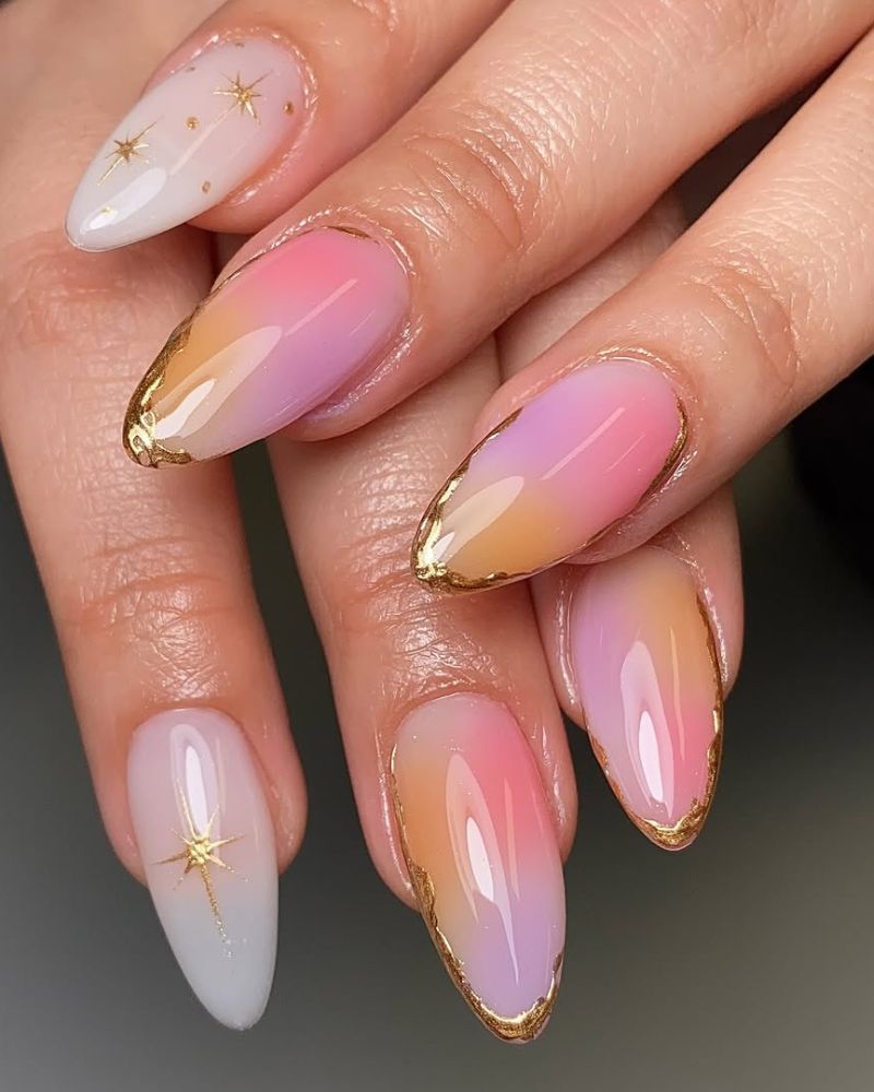 gradient nail art, milky nails