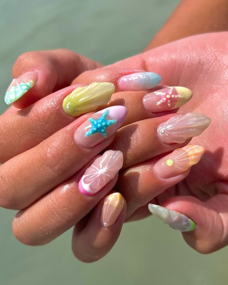 ocean nails, beach nails, summer nail art