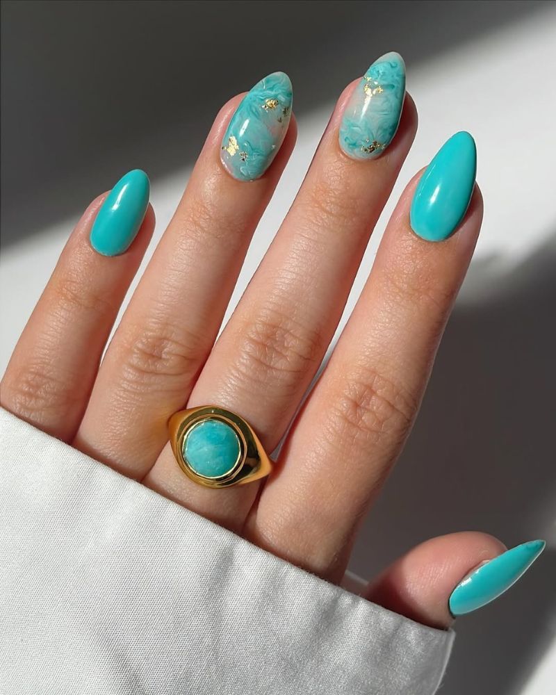 turquoise nails, summer blue nails