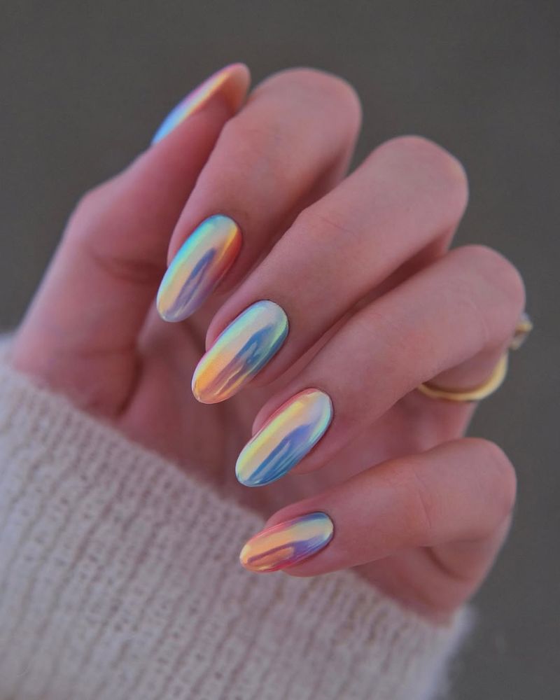 vacation nails, chrome nails, ocean nails