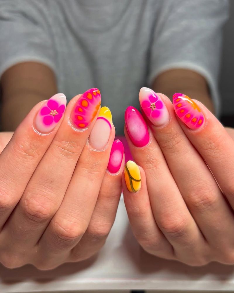 hot pink nails, bright summer nail designs