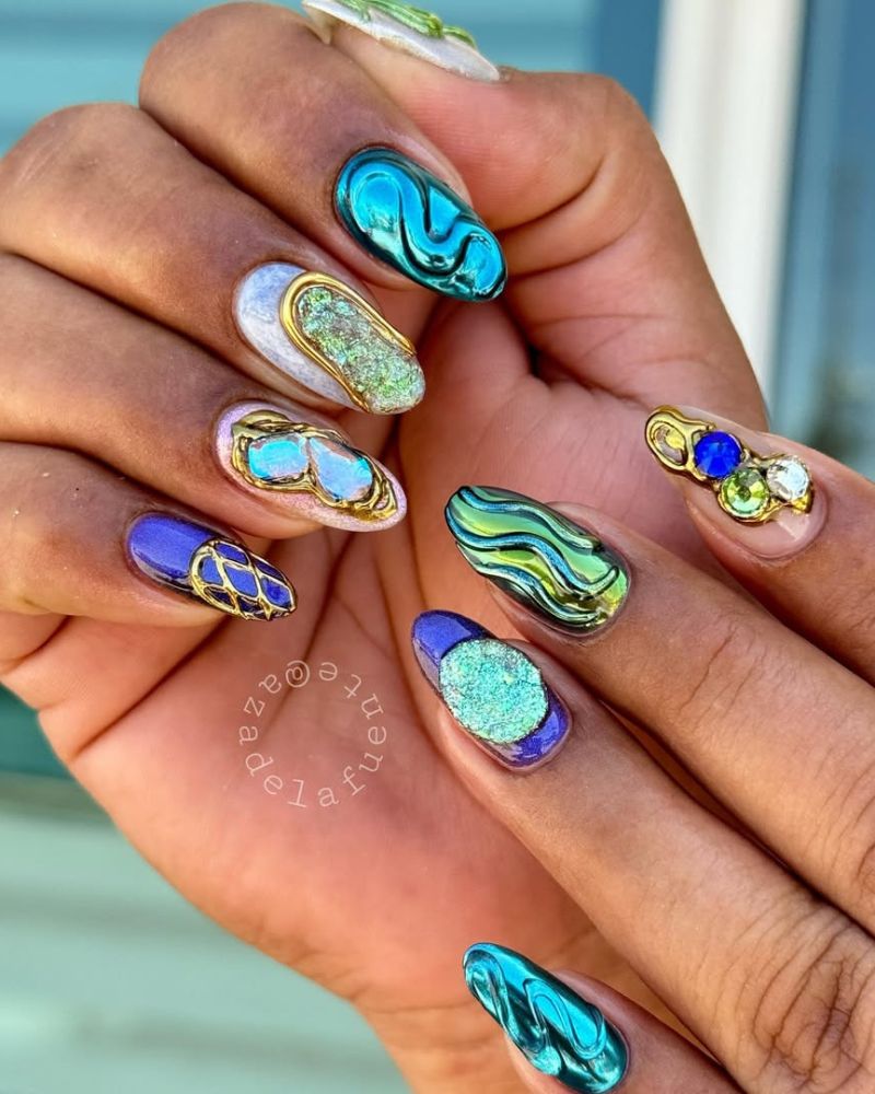 chrome summer nails, ocean nail art