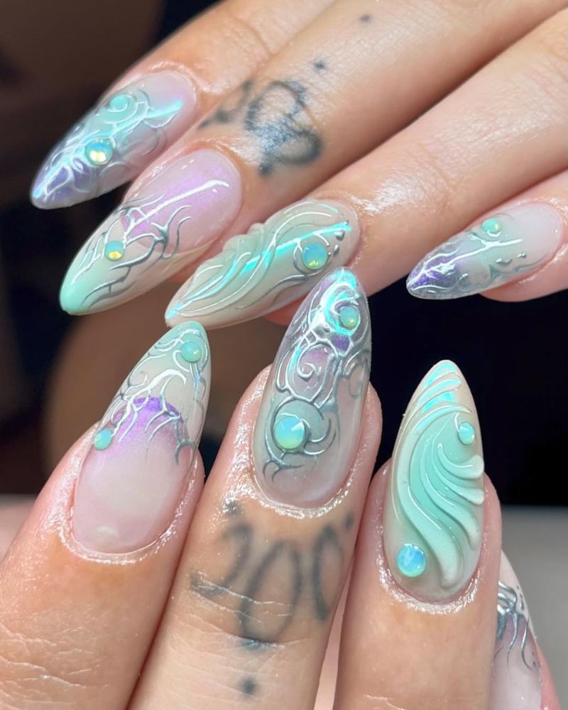 ocean blue nails, summer nails, beach nails