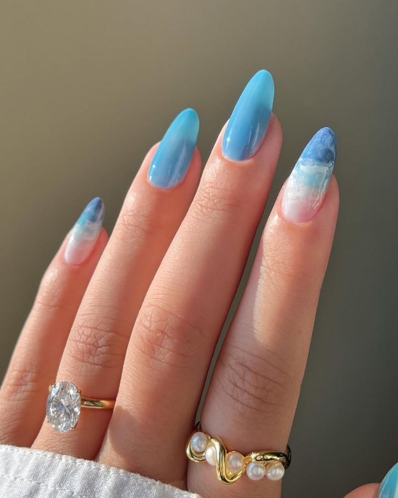 ocean nails, blue nails