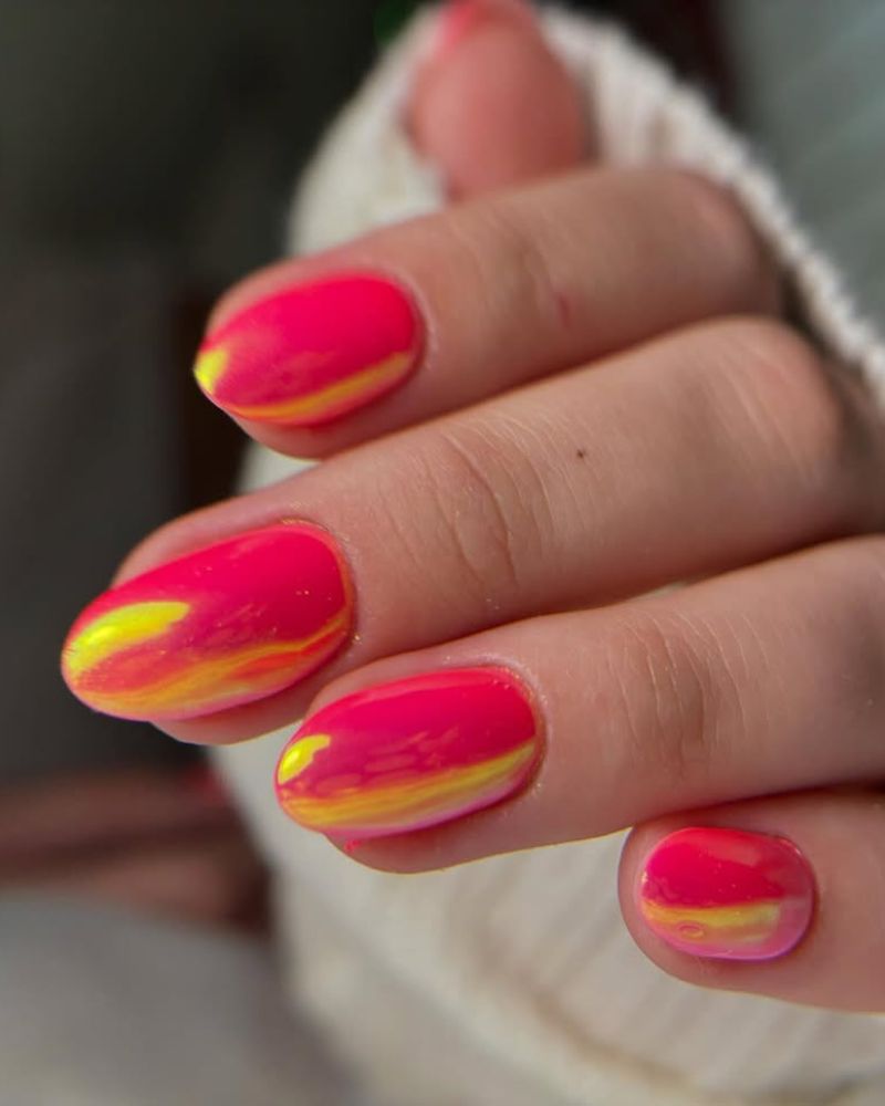 neon pink nails, chrome summer nails