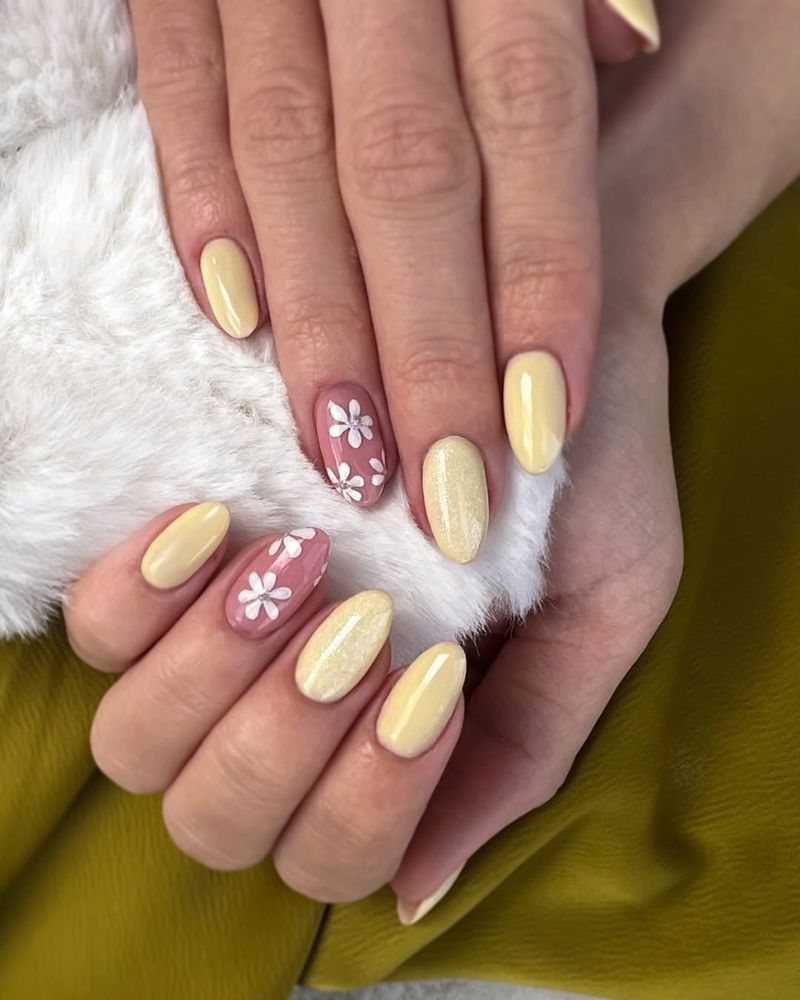 yellow nail designs, flower nail art, spring nails, summer nails