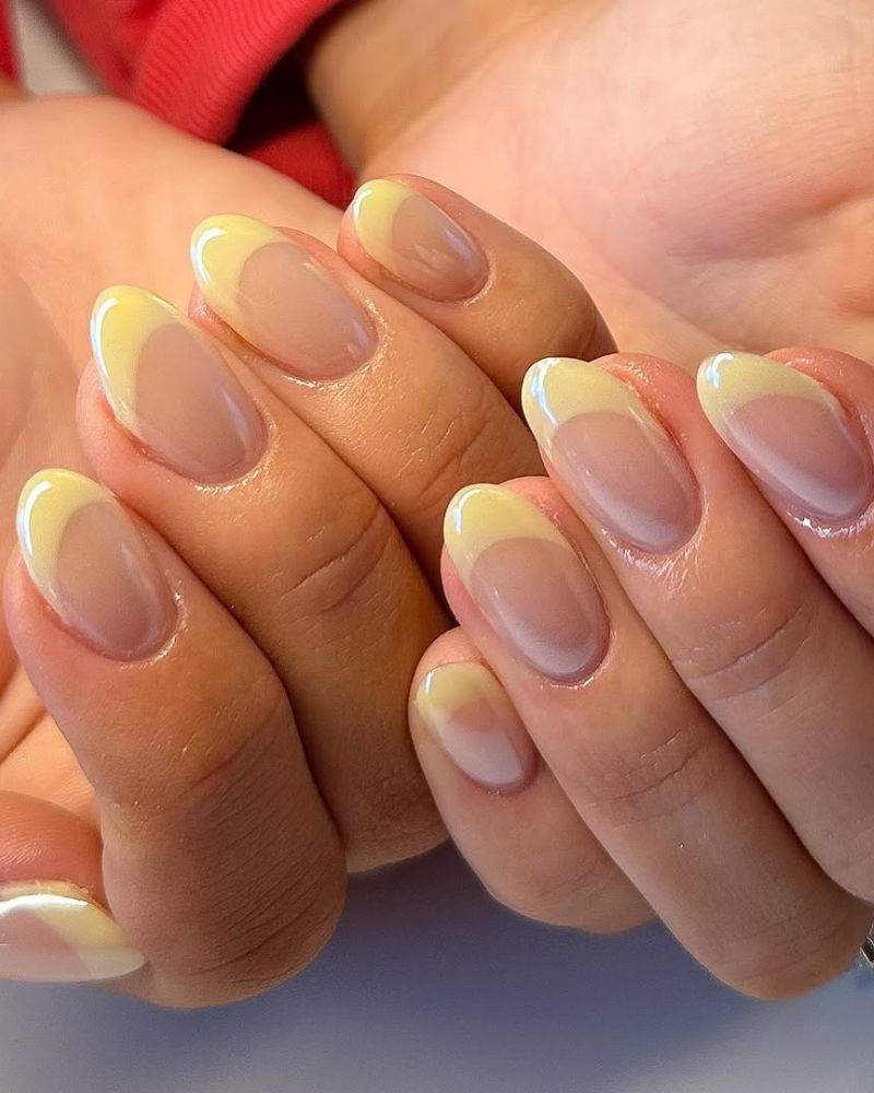 yellow french nails, yellow tip nails