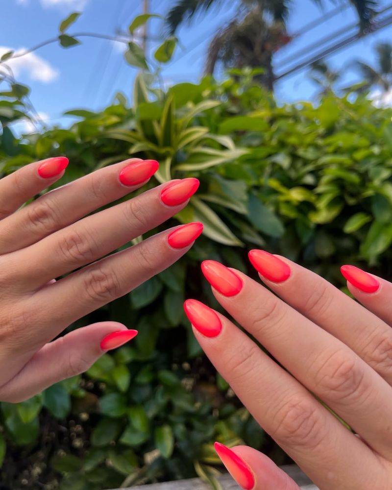 orange nail design, aura nail art