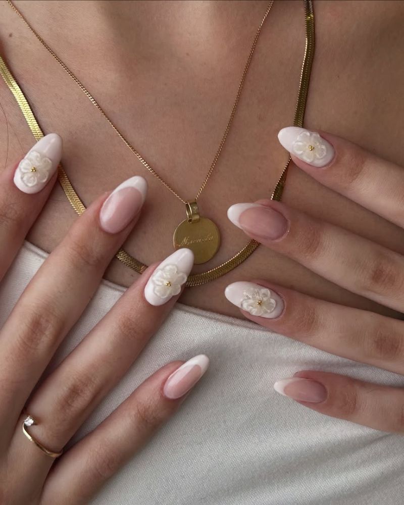 milky white nails, simple summer nails