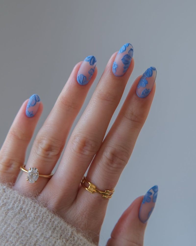 classy spring nails, blue nail art, may nails