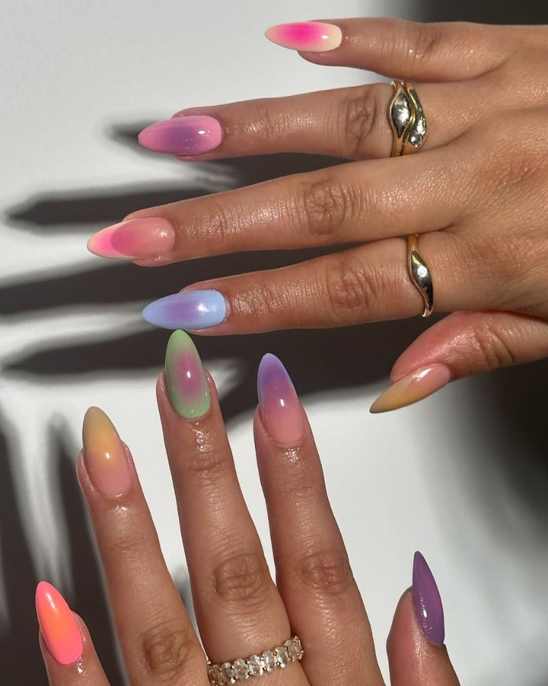 aura nail art, colorful spring nails, stiletto spring nails