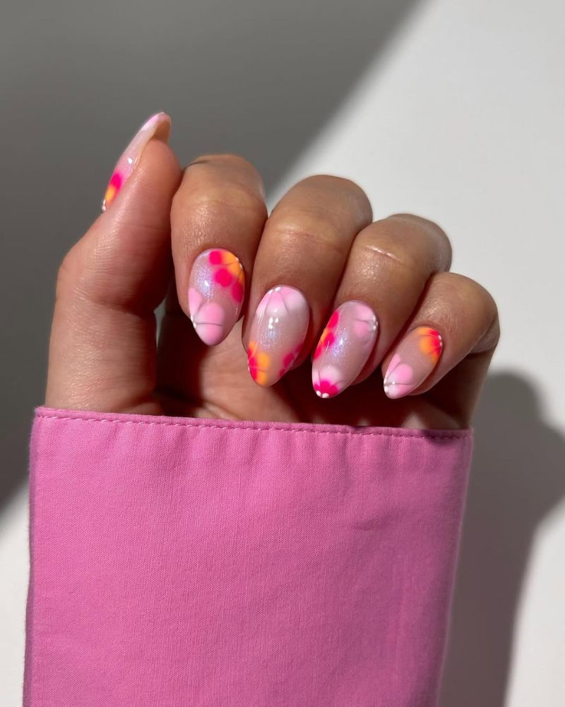 floral nail art, pink nails for spring