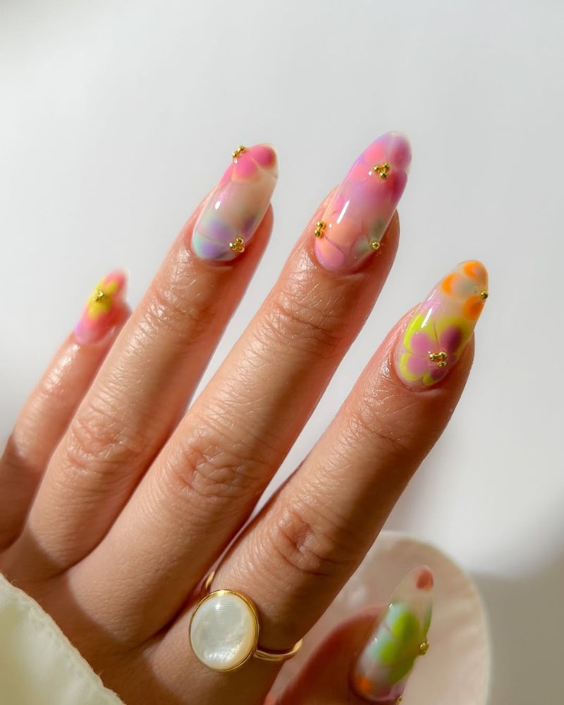 flower nail art, pastel spring nails