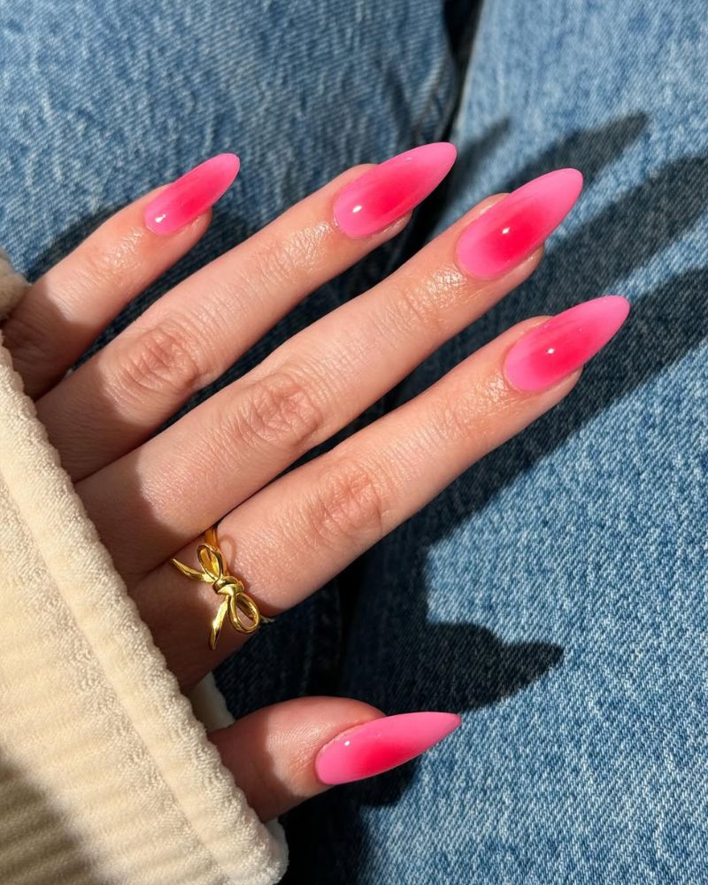 pink aura nails, pink spring nails