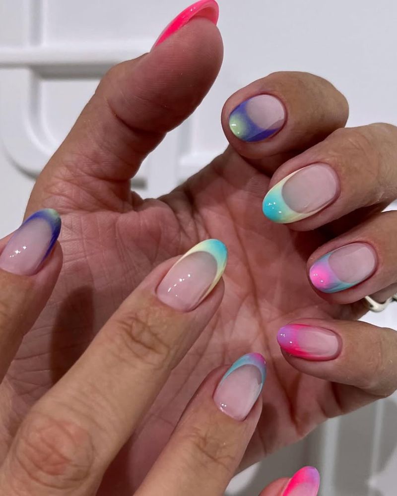 colorful french tip nails, aura nails, classy summer nails