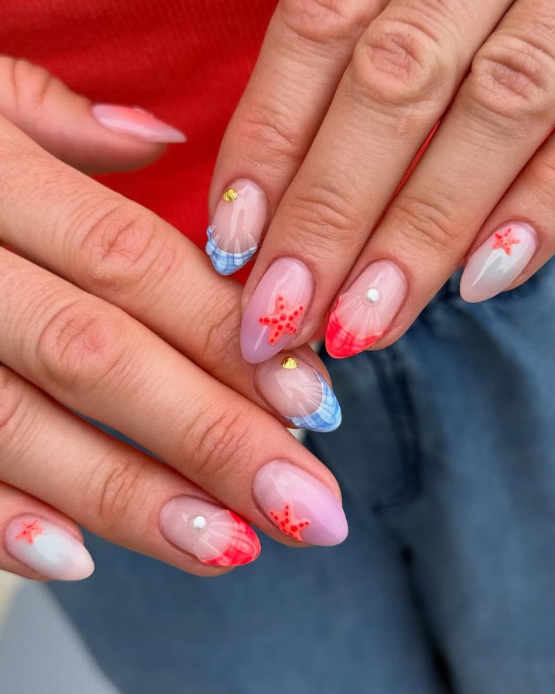 july nail art, beach nails, ocean nails