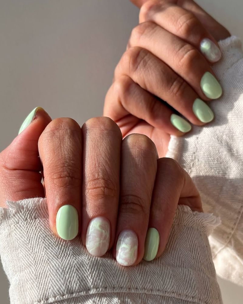 mint green nails, marble nail art
