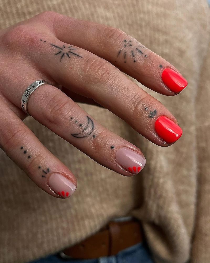 neon orange nails, short summer nails