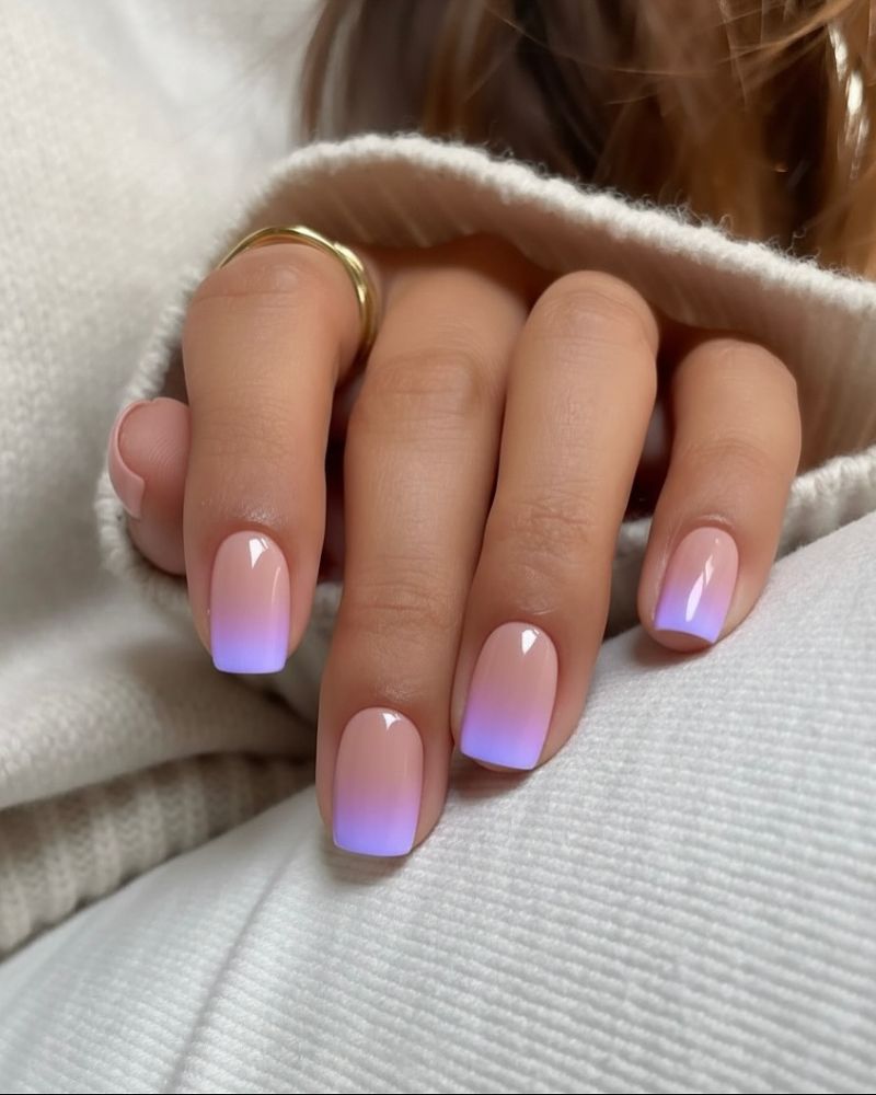 square nails with lavender ombre tips for spring