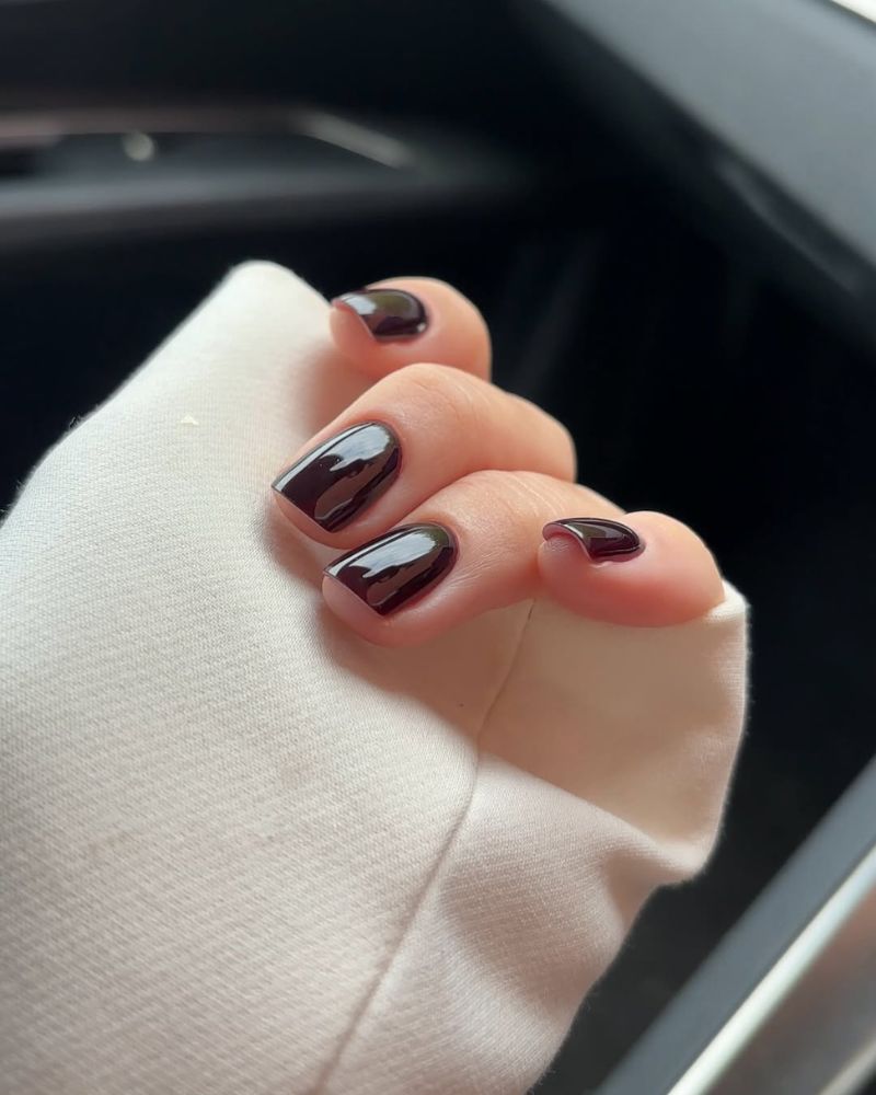 chocolate brown nails on a short square base