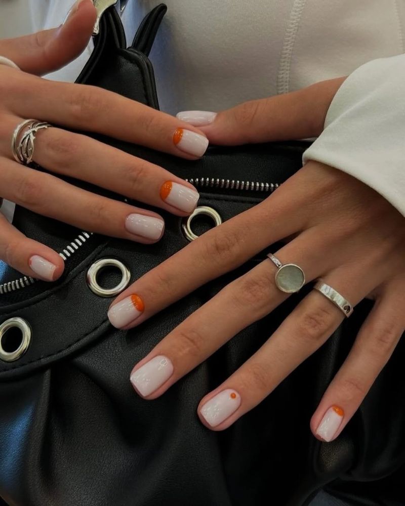 milky white short square nails
