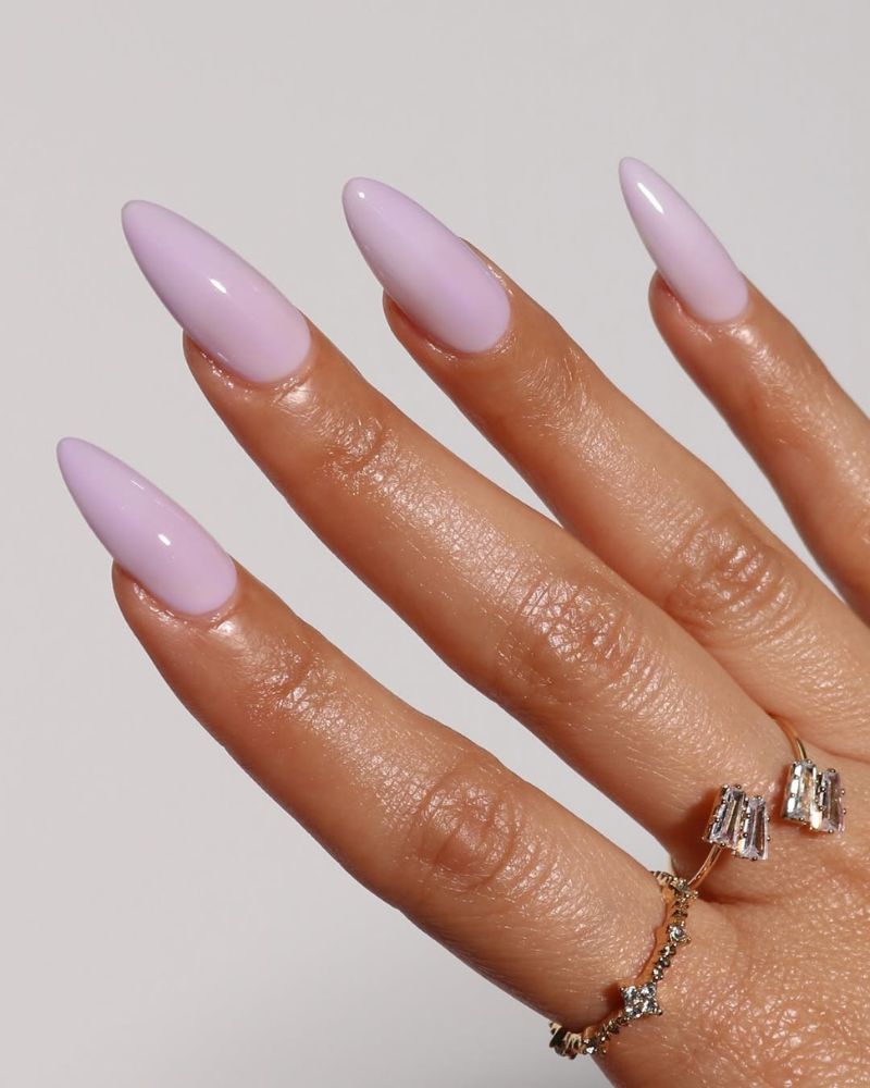 clean lavender nails for spring, on a long almond base