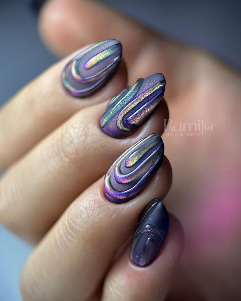 dark purple nails with 3d nail art