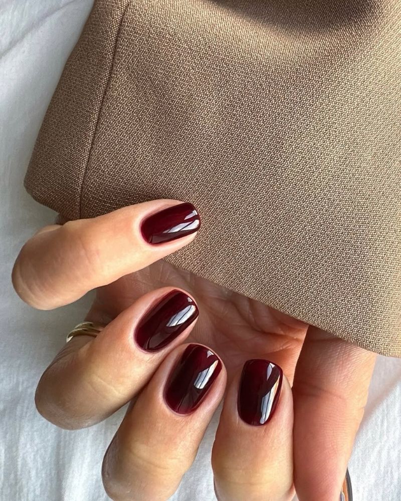classy burgundy nails on a short square shape