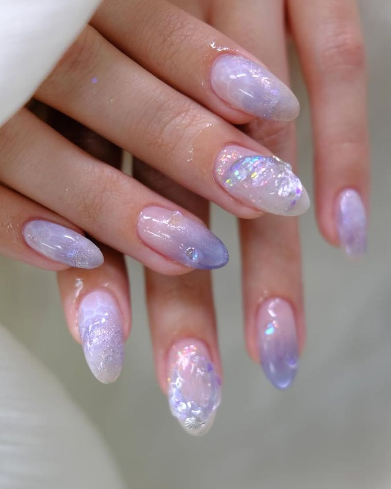 lavender nail design in mermaid nail art