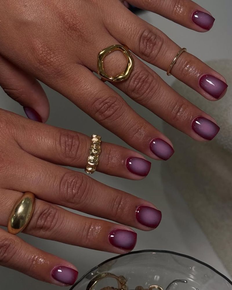 short square nail design with aura