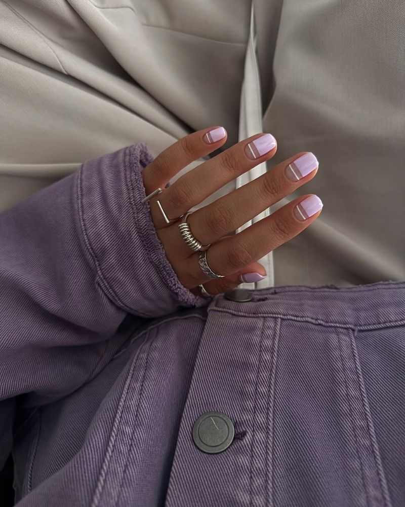 lavender nail art on rounded square nails
