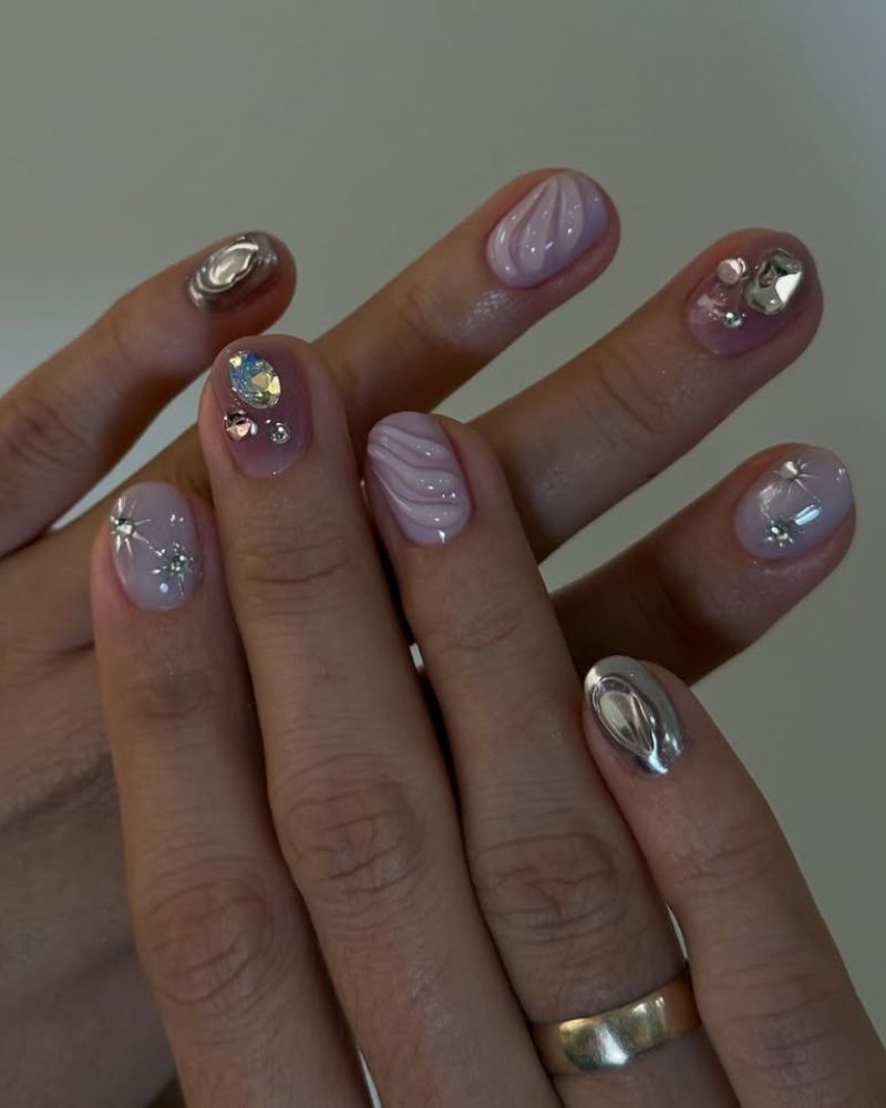 short lavender nail designs with nail art