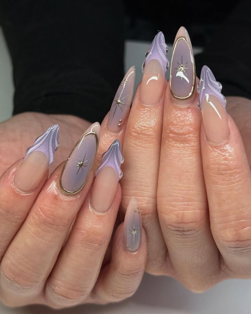 long stiletto nails with french tips and ombre nail art