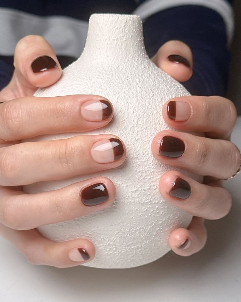 round short nails with chocolate brown nails