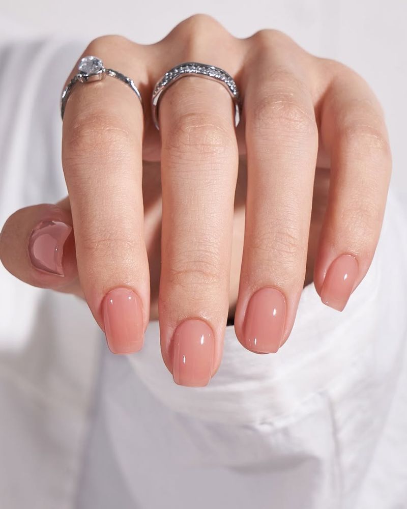 classy nude nails on square manicure