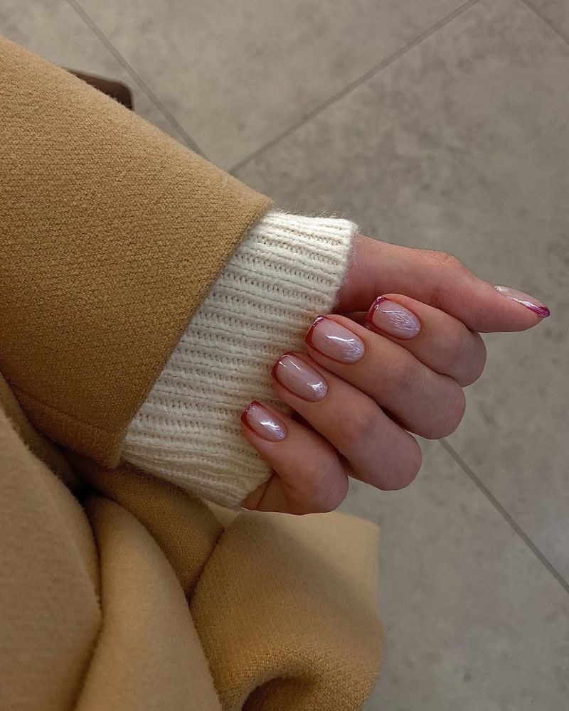 french tip square nail with a thin red line