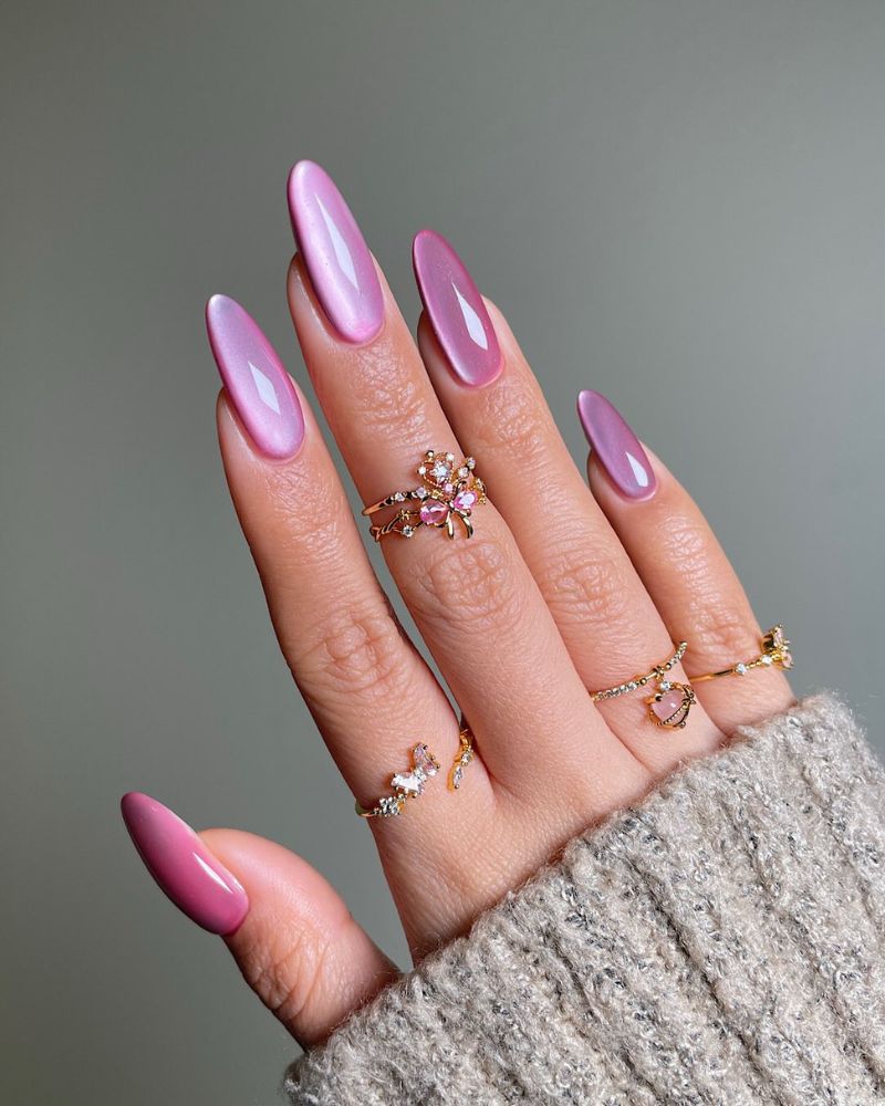 pink cat eye springtime nails